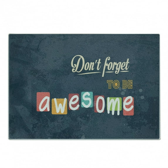 Wording Cutting Board, Inspirational Being Words Different Fonts Vintage Background Happy, Decorative Tempered Glass Cutting and Serving Board, Small Size, Multicolor, by Ambesonne