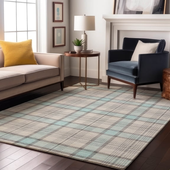 Addison Rugs Mayfield Premium Machine Washable Transitional Plaid Sky Rectangle Rug, 10' x 14'