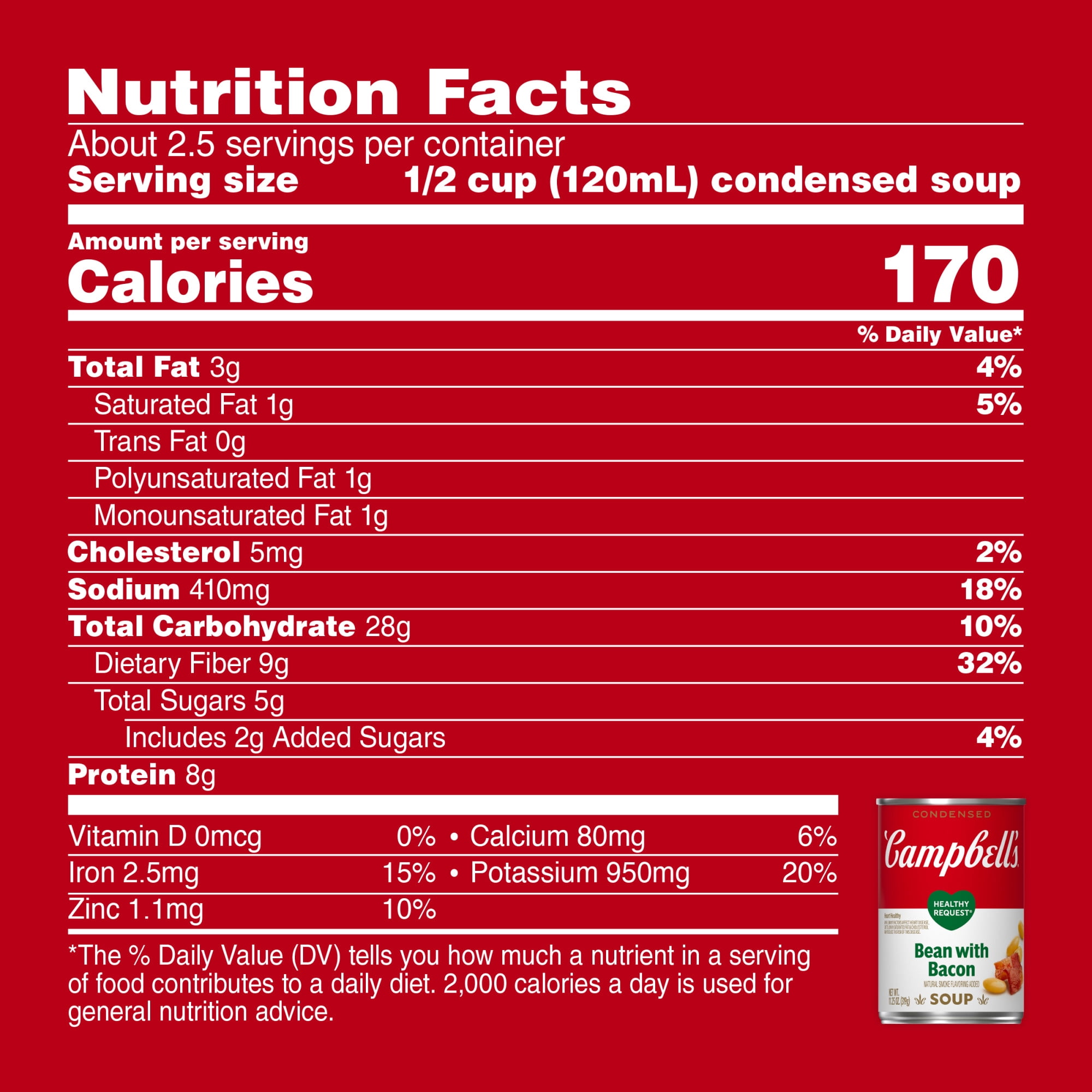 Campbell's Condensed Healthy Request Bean with Bacon Soup, 11.25 Ounce Can