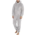 thumbnail image 2 of Lovskoo Men's Hooded Onesie Pajamas Romper Fuzzy Fleece Zip Up Jumpsuit Long Sleeve Fall Winter Warm Long Pants One Piece Sleepwear Gray 5XL, 2 of 5