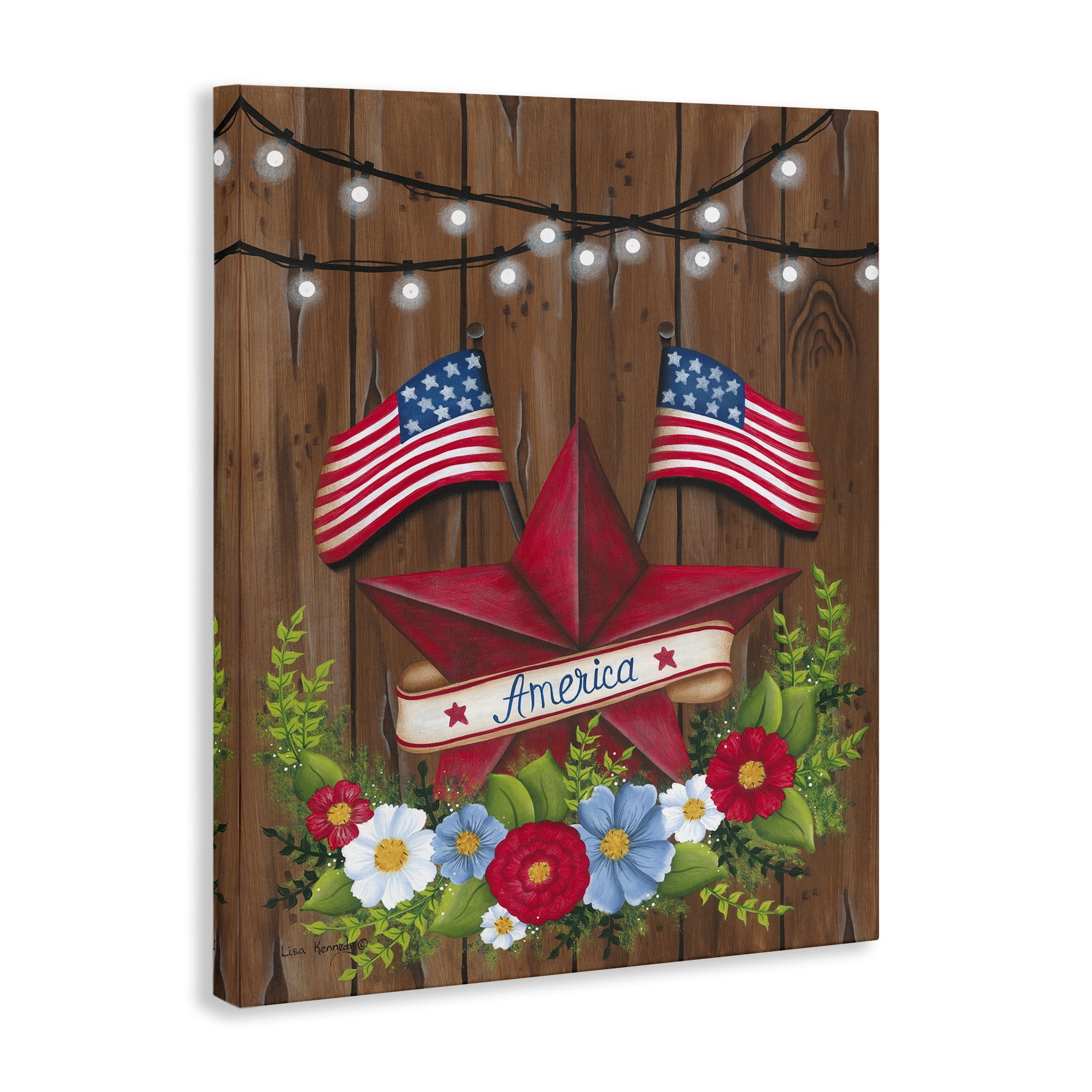 Stupell Industries Americana Country Garland Holiday Painting Wrapped Canvas Art Print Wall Art, 30 x 40