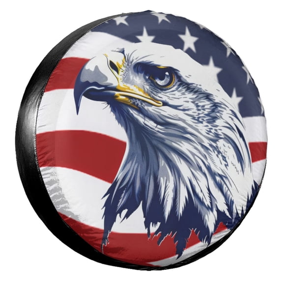 KAKALAD American Flag Eagle 02 Spare Tire Cover Universal Vehicle Accessories Buckle Car Tools 14”in