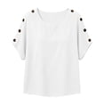 thumbnail image 4 of Uootdi Women's Tops Short Sleeve Crew Neck Side Button Blouses Bohemian Casual Style Lightweight Breathable Relaxed Fit Shirts Gift, 4 of 6