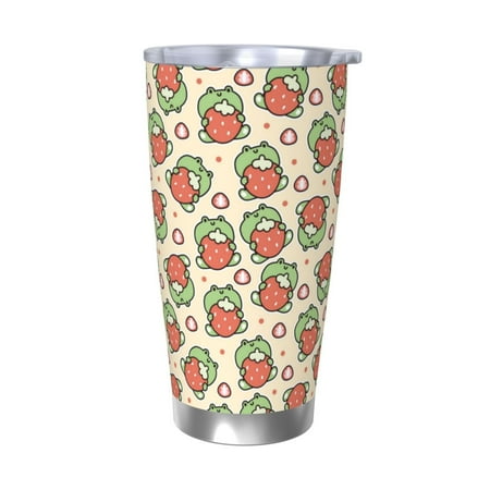 

Zeuib Frog Hold Strawberry Printed 20oz Stainless Steel Insulated Car Cup Stainless Steel Thermal Cup Vacuum Insulated Leak-proof Travel Mug Cup-Without Straw