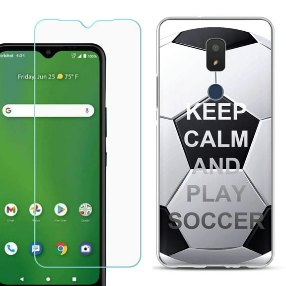Slim-Fit TPU Fashion Phone Case for Cricket Icon 3, with Tempered Glass Screen Protector, by OneToughShield ® - Keep Calm Soccer