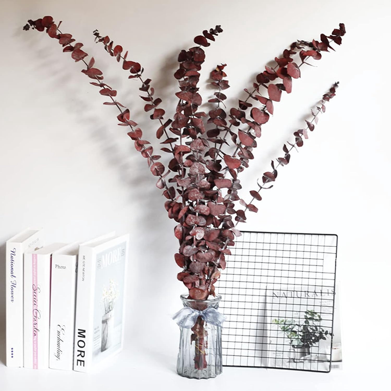 20 PCS Dried Eucalyptus Bundle,100% Natural Fresh Eucalyptus Stems, 17" Real Shower Eucalyptus Hanging, Ideal for Vase Filler, Bathroom Aromatherapy, Wedding Decor,Red