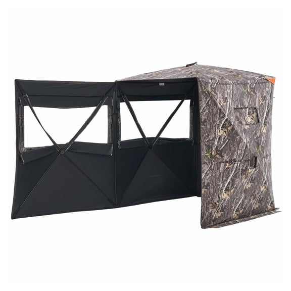 Hunting Blind 2-3 Person, Thermal Ground Blind with Chair, Portable Camouflage Tent for Deer Turkey Hunting, Silent Zipper & Window