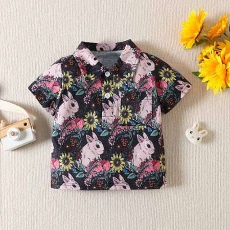 

Leutsin Baby Boys Girls Easter Lovely Bunny Print Boys Revers Short Sleeve T-Shirt