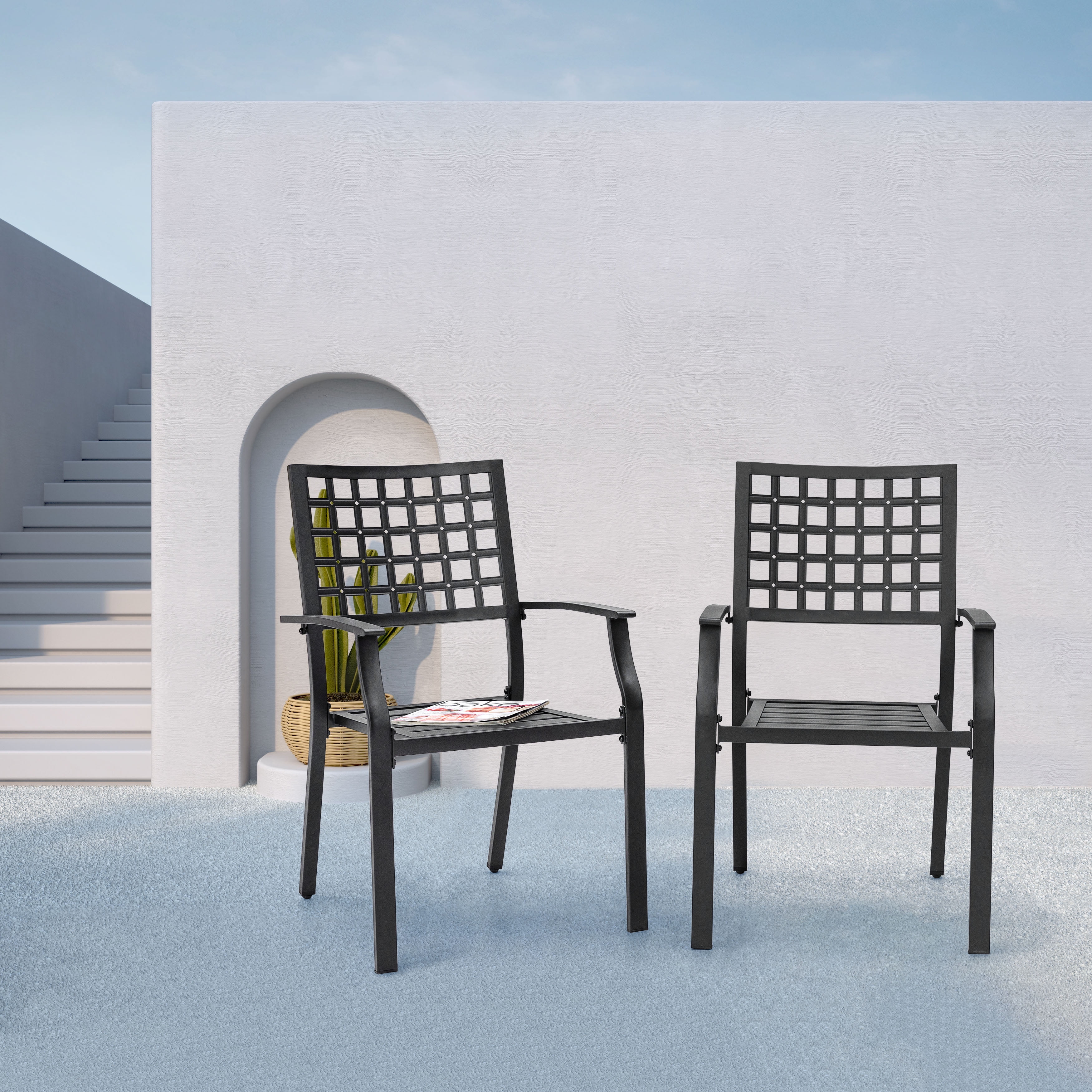 Nuu Garden Outdoor Patio Chair Set of 2, Metal Outdoor Dining Chairs, Black