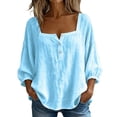 thumbnail image 2 of Only Moment Lightweight Soft Casual Shirts for Women 3/4 Sleeve Square Neck Jute Spring Summer Shirts Beach Vacation Clothes Sky Blue,M, 2 of 9