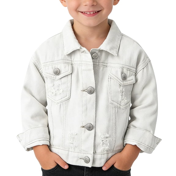 EnJoCho Boys Girls Ripped Denim Jacket Toddler Kids Long Sleeve Button Down Lapel Jean Coat Cowboy Western Vintage Distressed Casual Outwear Fall