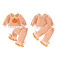 thumbnail image 2 of RUINIXCW Toddler Baby Girl Halloween Outfit Infant Girl Fall Winter Clothes Striped Pumpkin Penter Pan Collar Long Sleeve Shirt Tops Flare Pants Set, 2 of 9