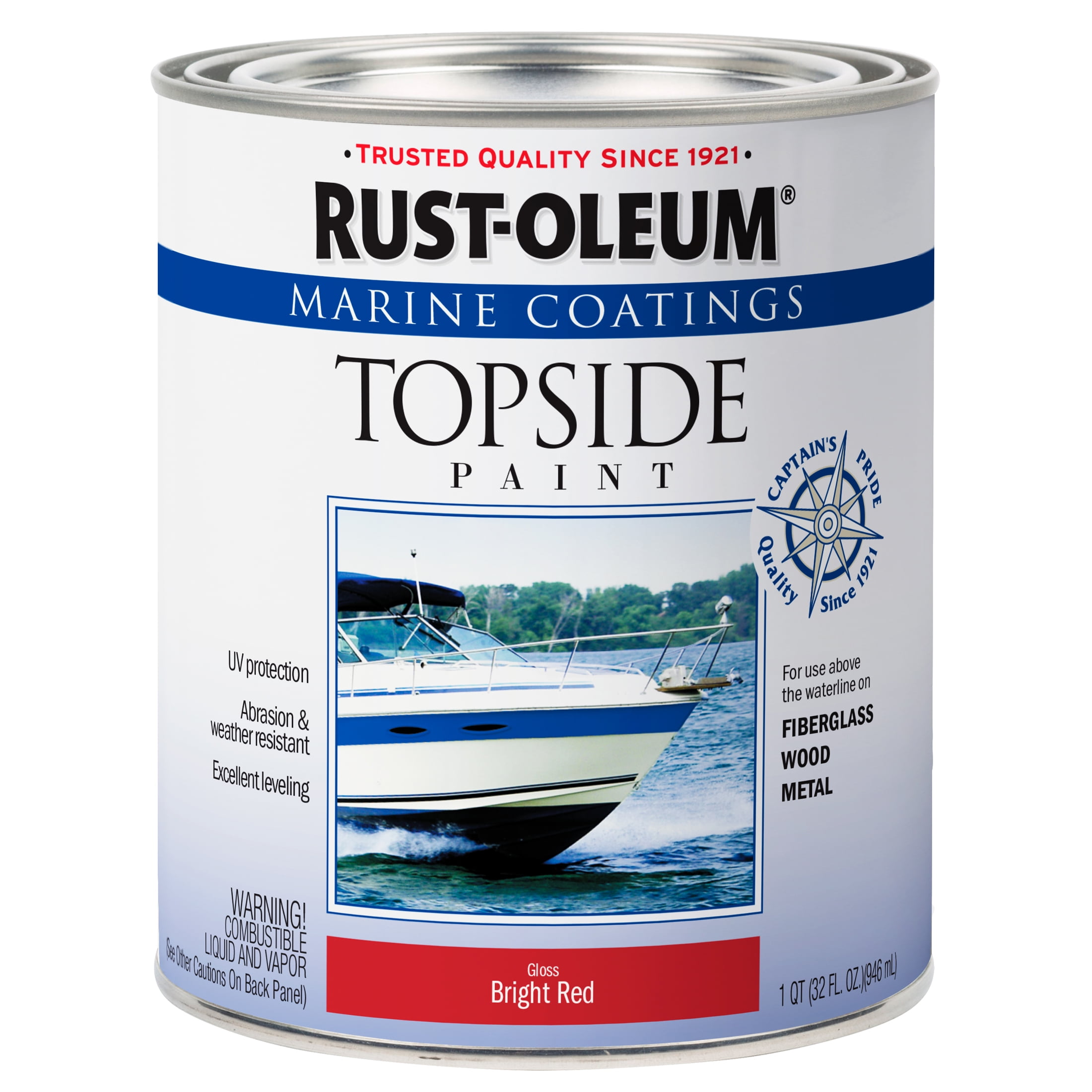 4 Pack, Bright Red, Rust-Oleum Marine Gloss Topside Paint- 207004, Quart