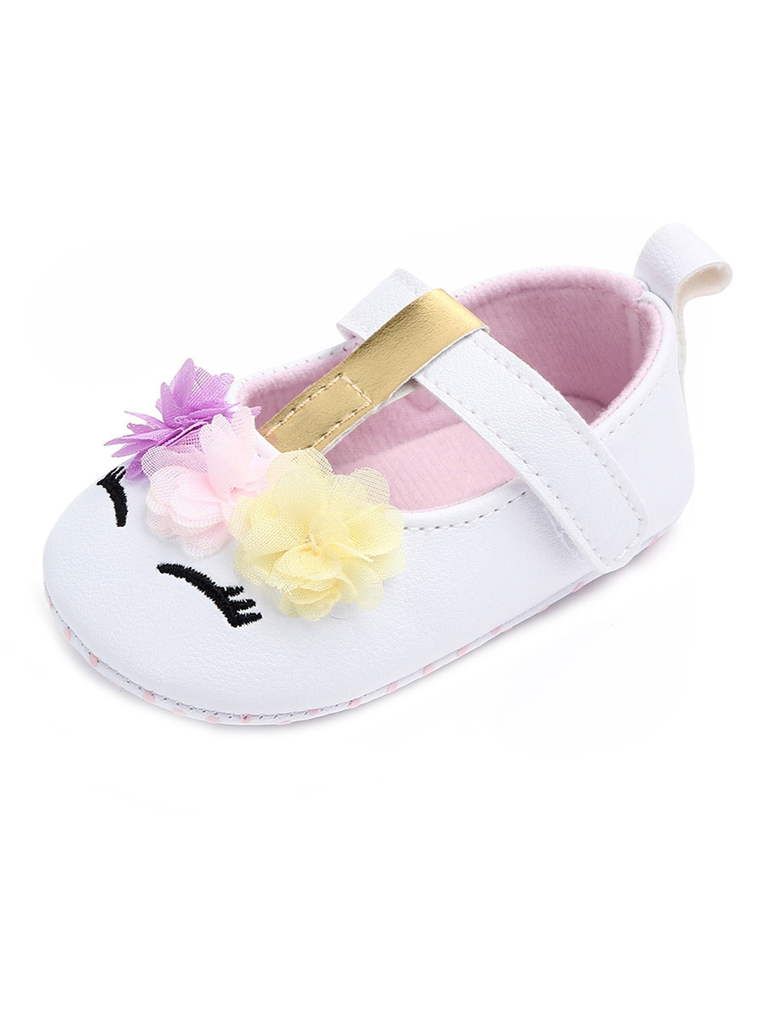 UniBaby7 Baby Girl Shoes Soft Sole Ballet Flats Baby Walking Shoes with Flowers Infant Mary Jane Dress Crib Shoes for Toddler Girls