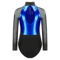 thumbnail image 4 of iiniim Girls Leotard Shiny Color Block Long Sleeve Gymnastic Athletic Bodysuit for Yoga Sports Dancewear Blue 8, 4 of 7