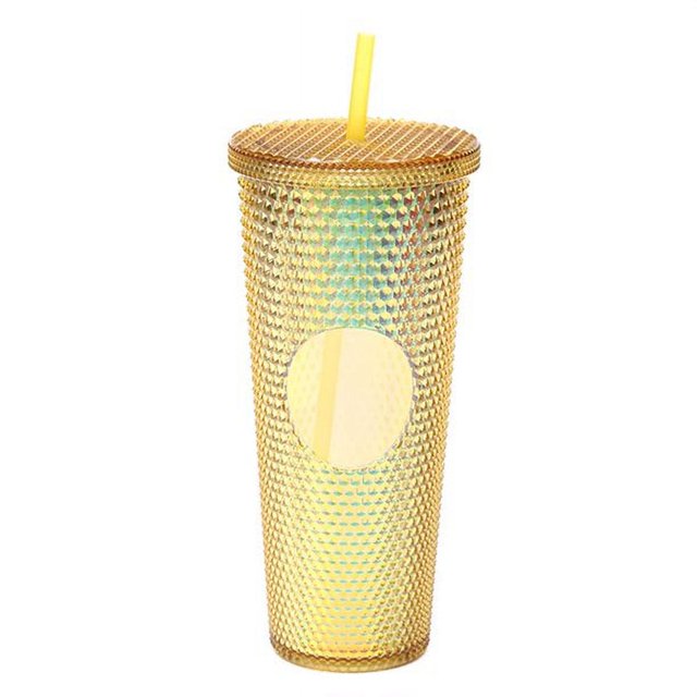 HLONK 24Oz Studded Water Cup Straw Cup Tumbler With lid And Straw With Leak Proof Lid Perfect Use For Iced Coffee Tumbler Changing Reusable (Circle Durian Cup Transparent Yellow)by Casewi