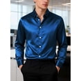 thumbnail image 2 of Deago Men's Silk Satin Dress Shirts Long Sleeve Luxury Shiny Button Down Shirt Formal Casual Business Prom Party Wedding Shirts (Blue, S), 2 of 8