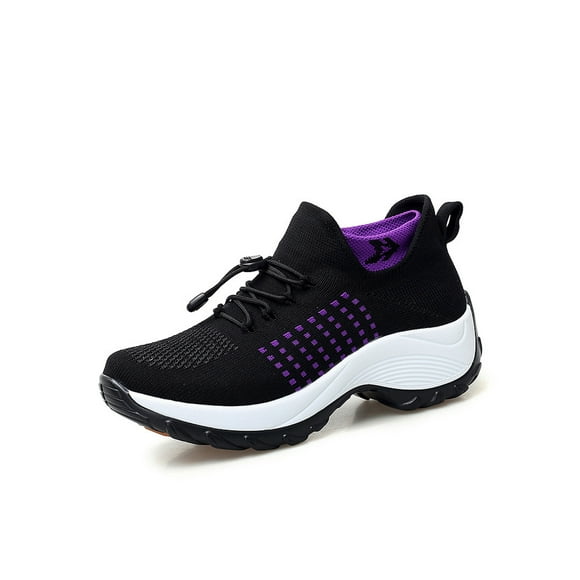 Woobling Women's Athetic Low Top Sneakers Slip On Trainers Sock Shoes Work Fashion Round Toe Purple 8