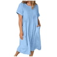 thumbnail image 1 of GYUJNB Robe Maxi d'Été en Coton et Lin pour Femmes Manches Courtes Col Rond Longue Coupe Décontractée avec Poches, 1 of 6