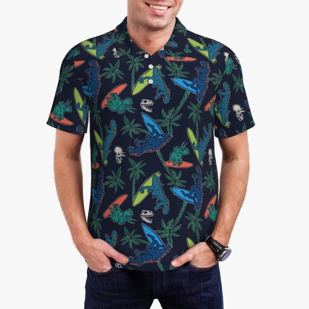 Balery Dinosaur Camisa Polo de Hombre con Estampado, de Manga Corta y Tejido Medio, Camisa Tipo Golf Polo-Medium