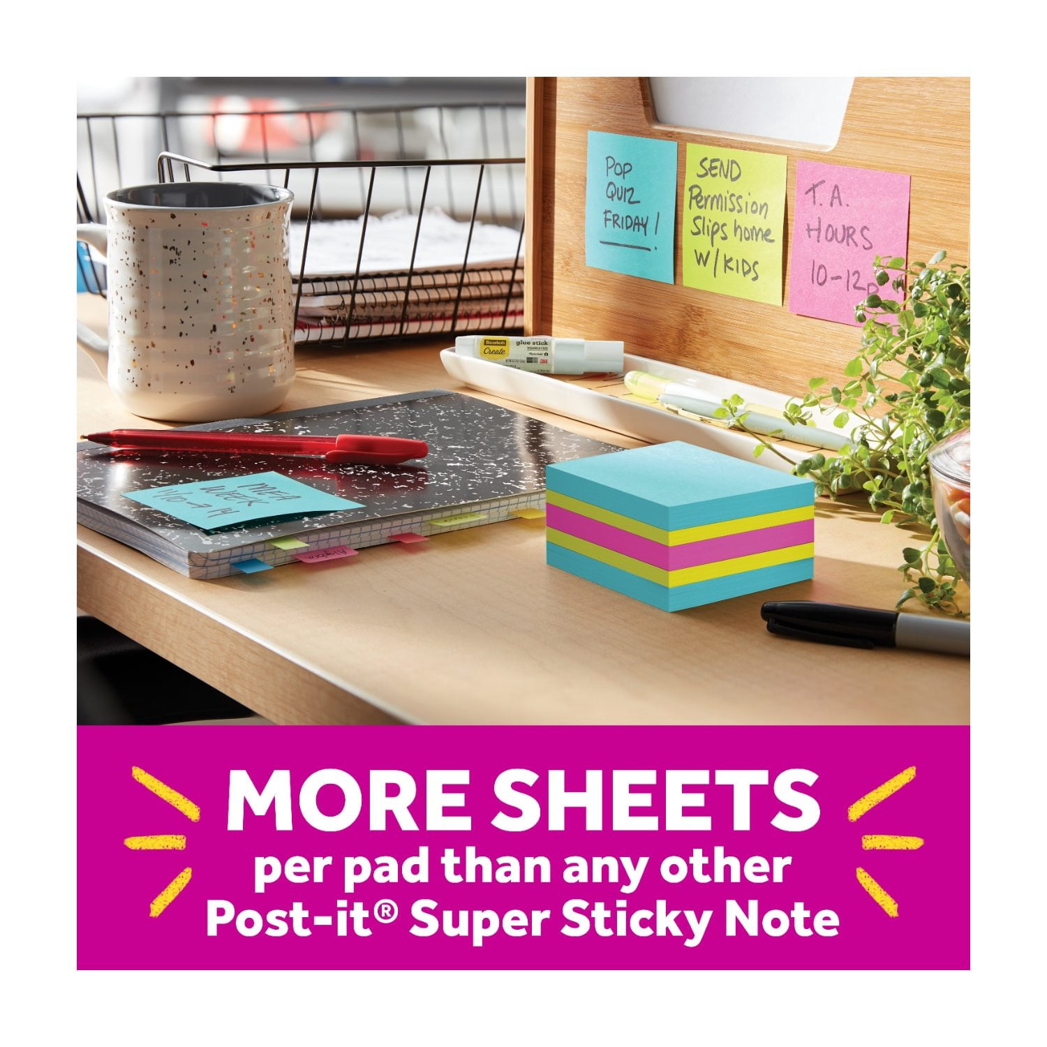 (25 pack) Post-it Super Sticky Notes Cube, 3 in x 3 in, Bright Colors, 1 Cube