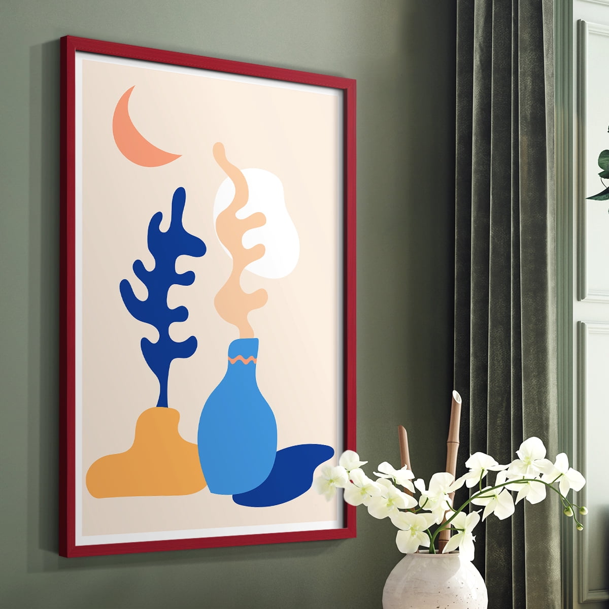 Matisse CDLXX in Red Solid Wood Framed Print No Nail Hanging