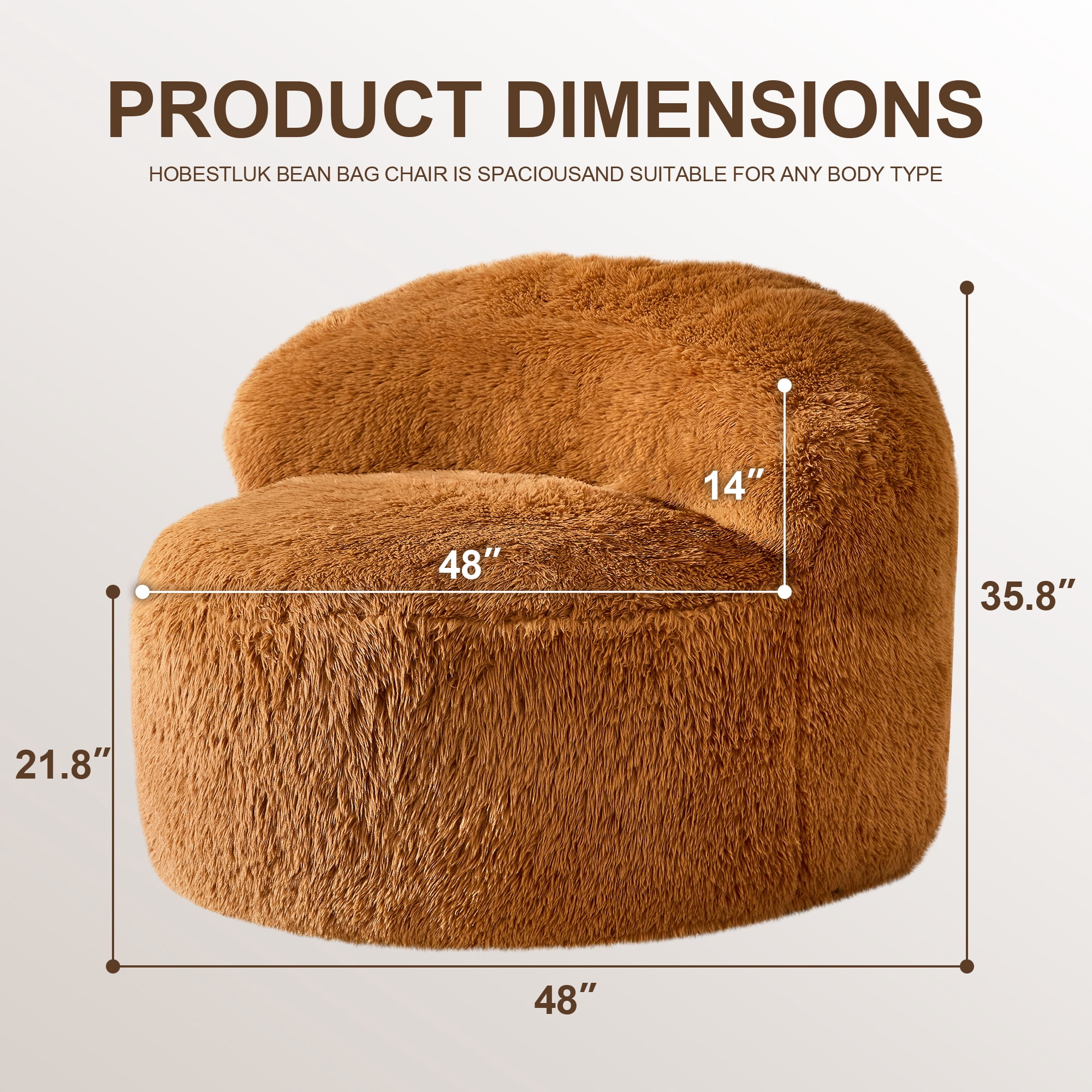 Hobestluk Giant Bean Bag Chairs for Adults Big Bean Bag Chair with Foam Filler Large Beanbags with Stuffed Back Lazy Sofa, Caramel-Oversize