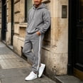 thumbnail image 4 of Jerdar Men Casual Pullover Hooded Sports Solid Long Sleeve Trousers Two-Piece Elastic Waist Patchwork Trousers Tracksuit Soft Sweatshirt Set, 4 of 4