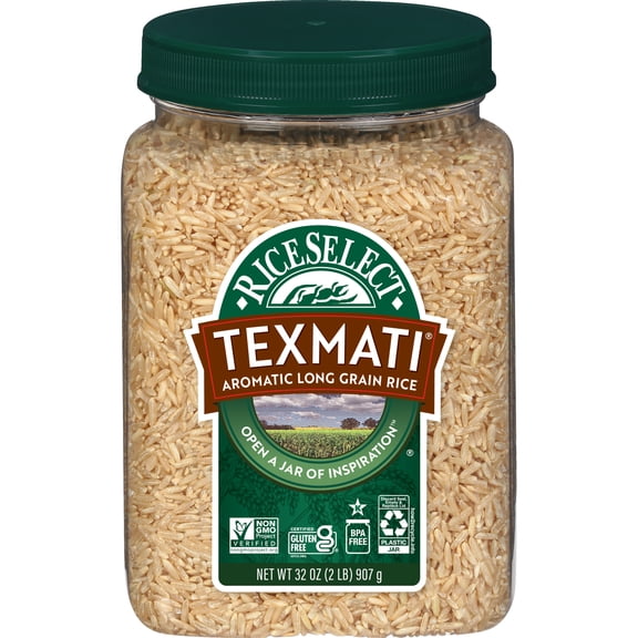 RiceSelect Texmati Brown Rice, American-Style Basmati Rice, 2 lb Jar
