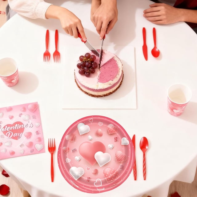 Rapeiae 24 Valentines's Day Party Plates Valentines's Day Party Dinnerware Party Decorations and Gifts Suitable for Girls' and Boys' Birthdays and Baby Parties