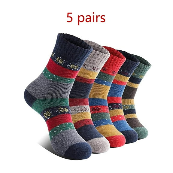 WYZCTTD 5 Pairs Womens Merino Wool Thermal Socks Winter Thick Warm Hiking Cozy Crew Comfy Boot Socks,One Size