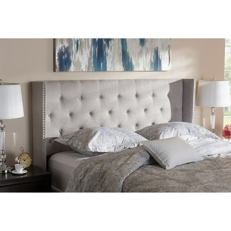 Baxton Studio Ally Modern And Contemporary Greyish Beige Fabric Button-Tufted Nail head King Size Winged Headboard Baxton Studio Ally Modern And Contemporary Greyish Beige Fabric Button-Tufted Nail head King Size Winged Headboard