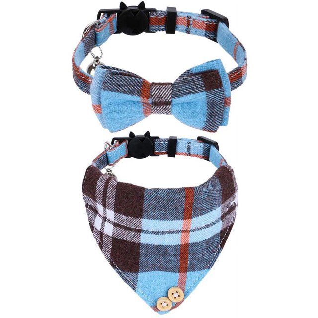 LAICAIW Breakaway Cat Collar with Bells-2 Pack Cat Collar with Bells, Cat Collars with Bandana, Accessories for Pet Collars, Adjustable for Cats and Small Dogs