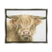 Stupell Industries Longhorn Cattle Painting Animals & Insects Painting Gray Floater Framed Canvas Art Print Wall Art, 21 x 17