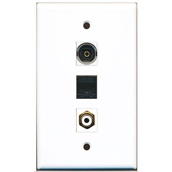 RiteAV - 1 Port RCA White and 1 Port Toslink and 1 Port Cat5e Ethernet Black Wall Plate