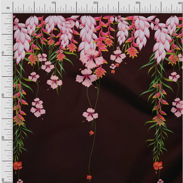 Soimoi Rayon Crepe Fabric Leaves & Flower Panel Print Sewing Fabric Yard 46 Inch Wide