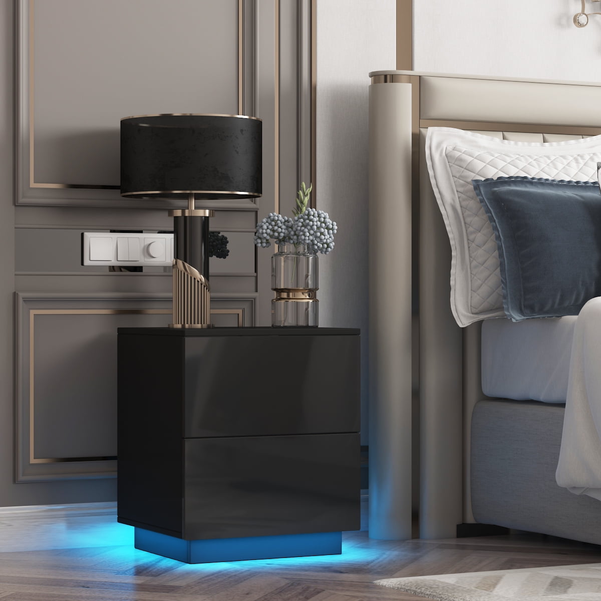 shiny black nightstand