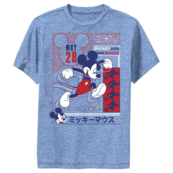 Boy's Mickey & Friends Mickey Mouse 28 Kanji  Performance Graphic Tee Royal Blue Heather X Large