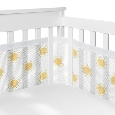 Sweet Jojo Designs + BreathableBaby Boho Sun White and Mustard Boy Girl Unisex/Gender Neutral Breathable Mesh Crib Liner