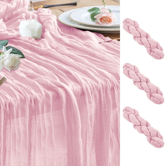 VGMiu 3PCS Table Runner Cheesecloth 10FT Blushing Pink Boho Gauze Cheese Cloth Rustic Sheer Table Runners for Wedding Bridal Baby Shower Party Decor