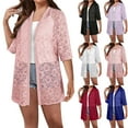 thumbnail image 1 of Tops Henley para mujer,Cárdigan holgado de encaje con mangas 3/4 para mujer, blusa con cuello en V, tejido suave, ideal para el hogar, sopatenor, 1 of 7