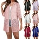 thumbnail image 1 of Sudaderas con capucha para mujer,Cárdigan holgado de encaje para mujer, blusa con cuello en V y mangas 3/4, tejido suave, ideal para uso diario y en casa, sopatenor, 1 of 7