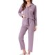 thumbnail image 4 of Conjunto de lounge para mujeres INSPIRE CHIC de algodón, con botones, manga larga, pantalones, patrón acanalado y bolsillo, pijama, ropa de estar en casa, 2XL, púrpura, 4 of 6
