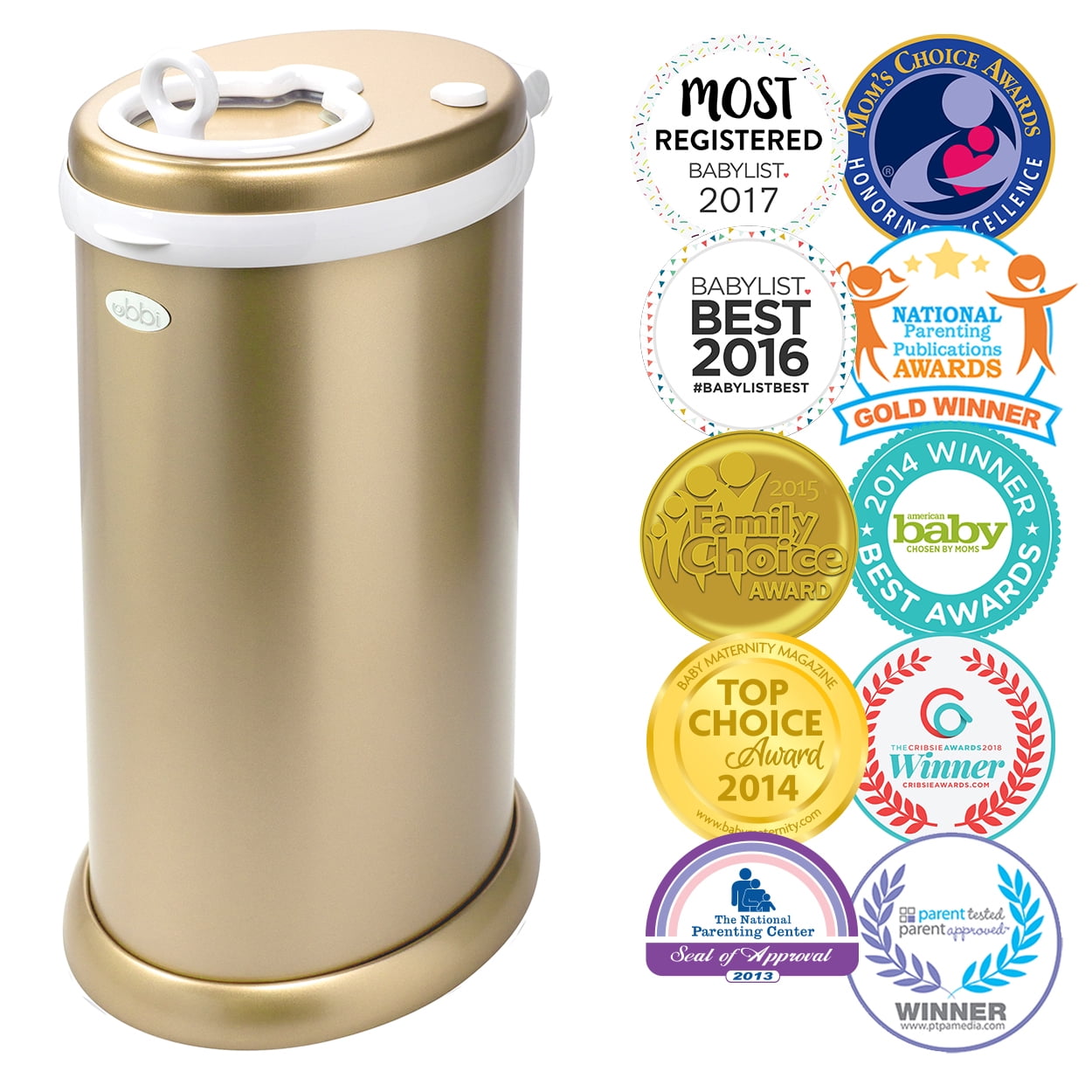 Ubbi Steel Diaper Pail, Gold