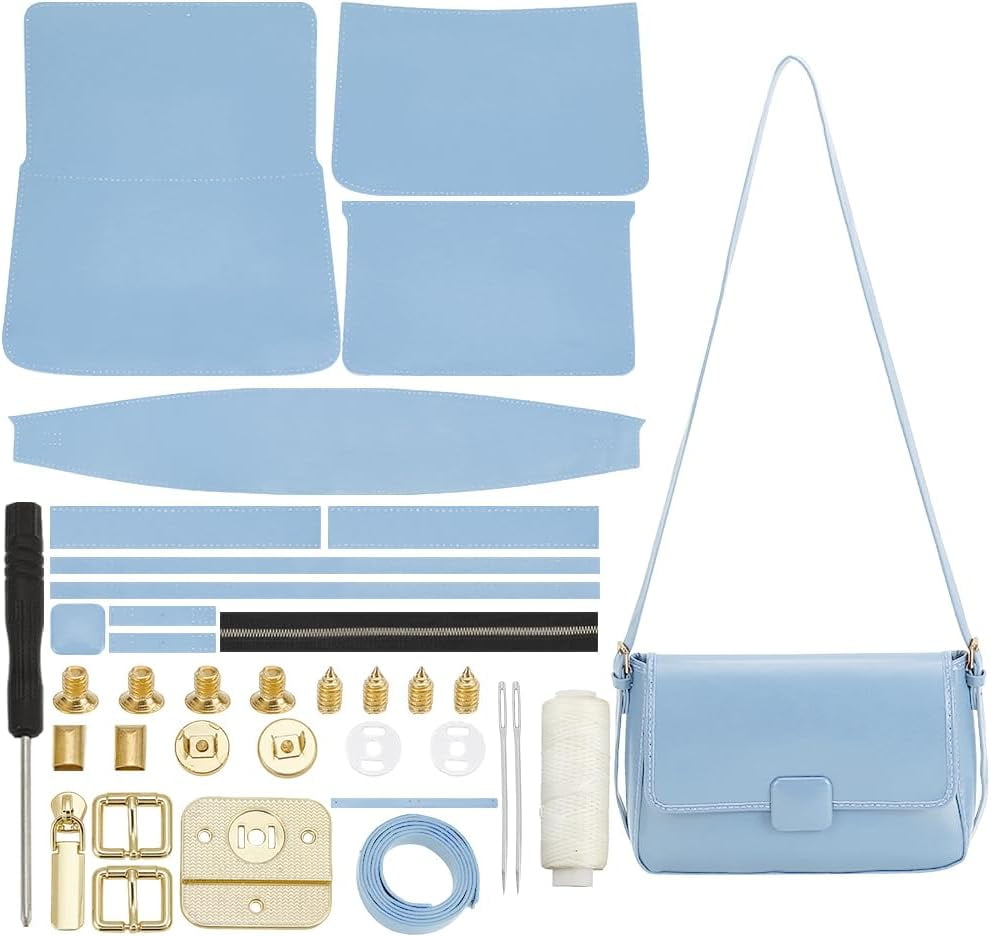 PU Leather Crossbody Bag Making Kit Shoulder Bag Sewing Set for Women Handicraft Bag Making Craft Handmade Handbag Sewing Making Materials for Purse Making Supplies Gray Gray DIY