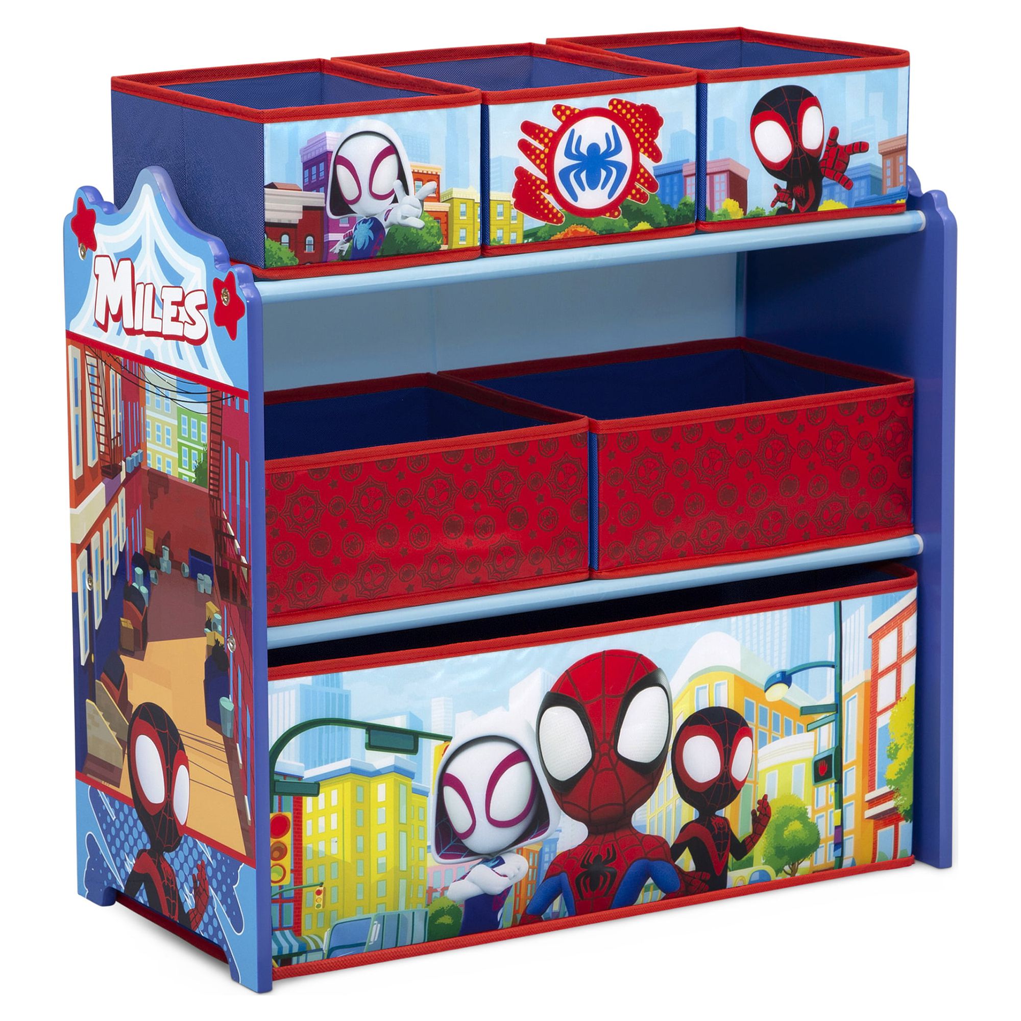Marvel Spidey and His Amazing Friends 4-Piece Toddler Playroom Set by Delta Children – Includes Play Table with Dry Erase Tabletop and 6 Bin Toy Organizer with Reusable Vinyl Cling Stickers, Blue - image 4 of 11