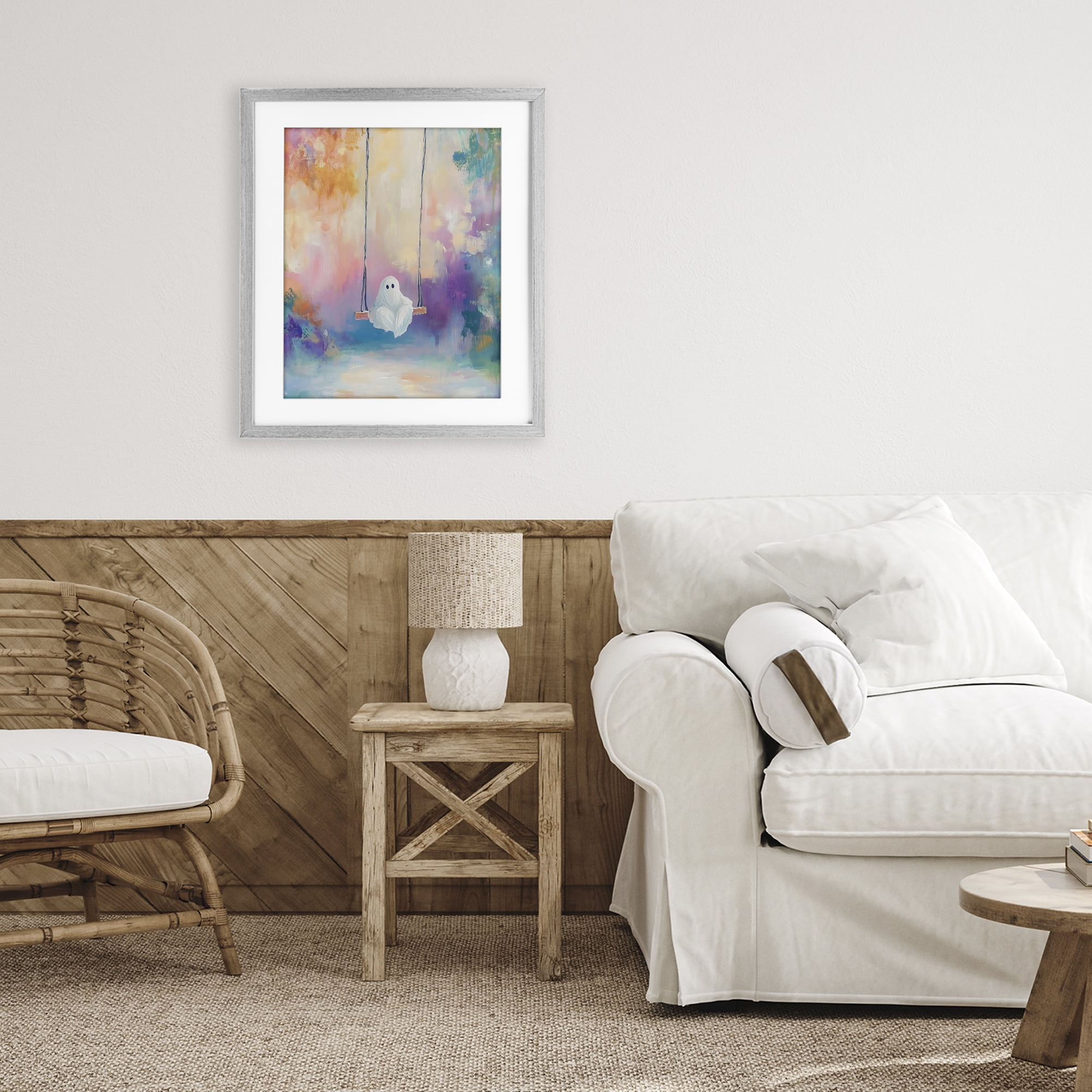 Stupell Industries Watercolor Ghost on Swing Gray Framed Print Under Glass, design by The Prints Vibe