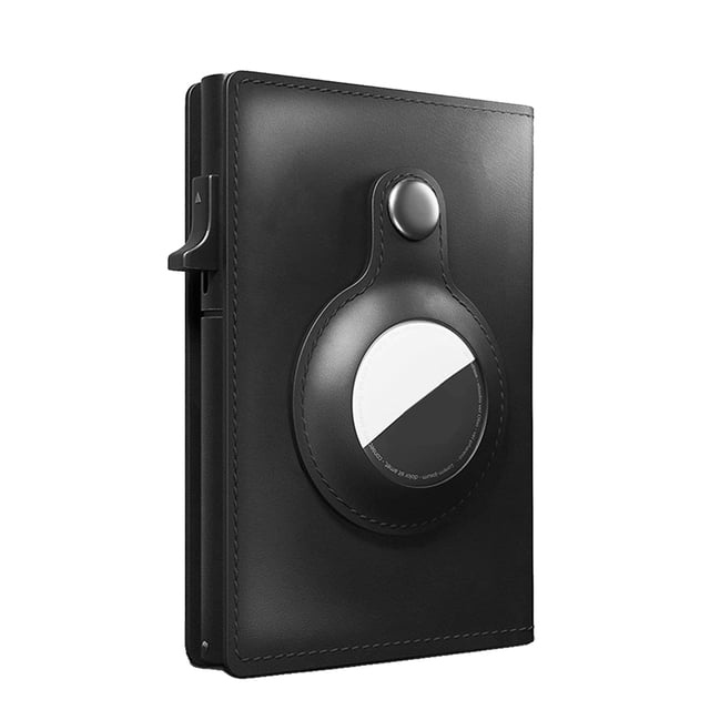 Cartera Airtag Billetera Airtag de cuero genuino Rfid antirrobo para hombres, Bolso de dinero para el trabajo (negro)