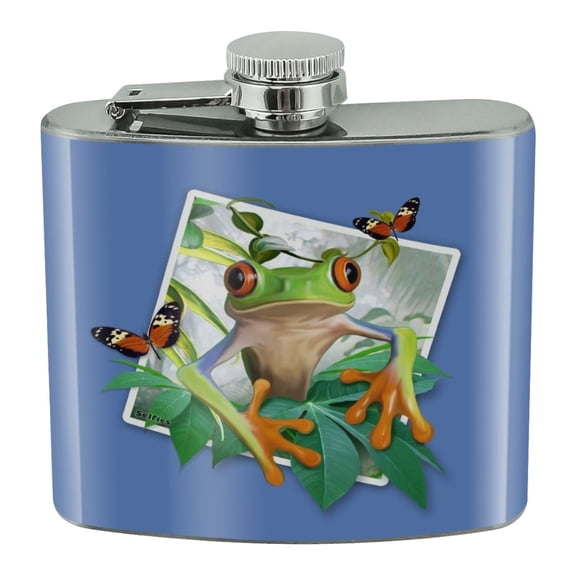Tree Frog Selfie Picture Rainforest Stainless Steel 5oz Hip Drink Kidney Flask
