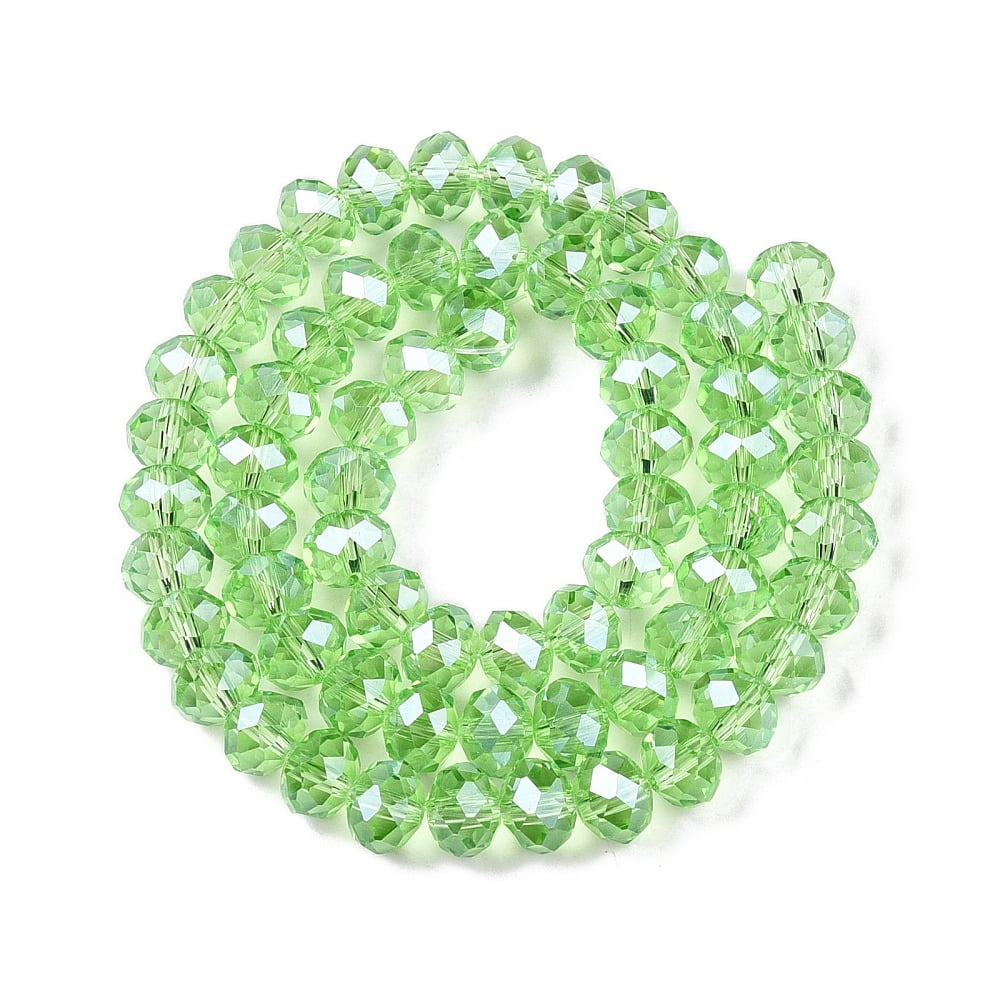 Electroplate Glass Beads Strands Pearl Luster Plated Faceted Rondelle Light Green 8x6mm Hole: 1mm about 64~65pcs/strand 40~41cm